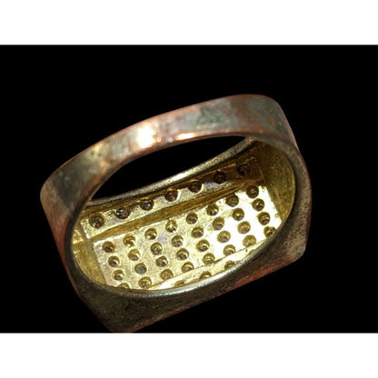 Men's Rectangular 14K Gold Plated Diamond Ring Size 11