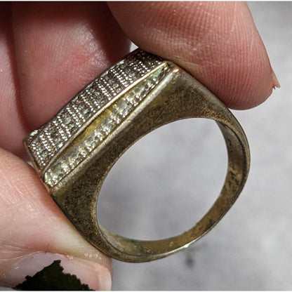 Men's Rectangular 14K Gold Plated Diamond Ring Size 11