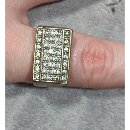 Men's Rectangular 14K Gold Plated Diamond Ring Size 11