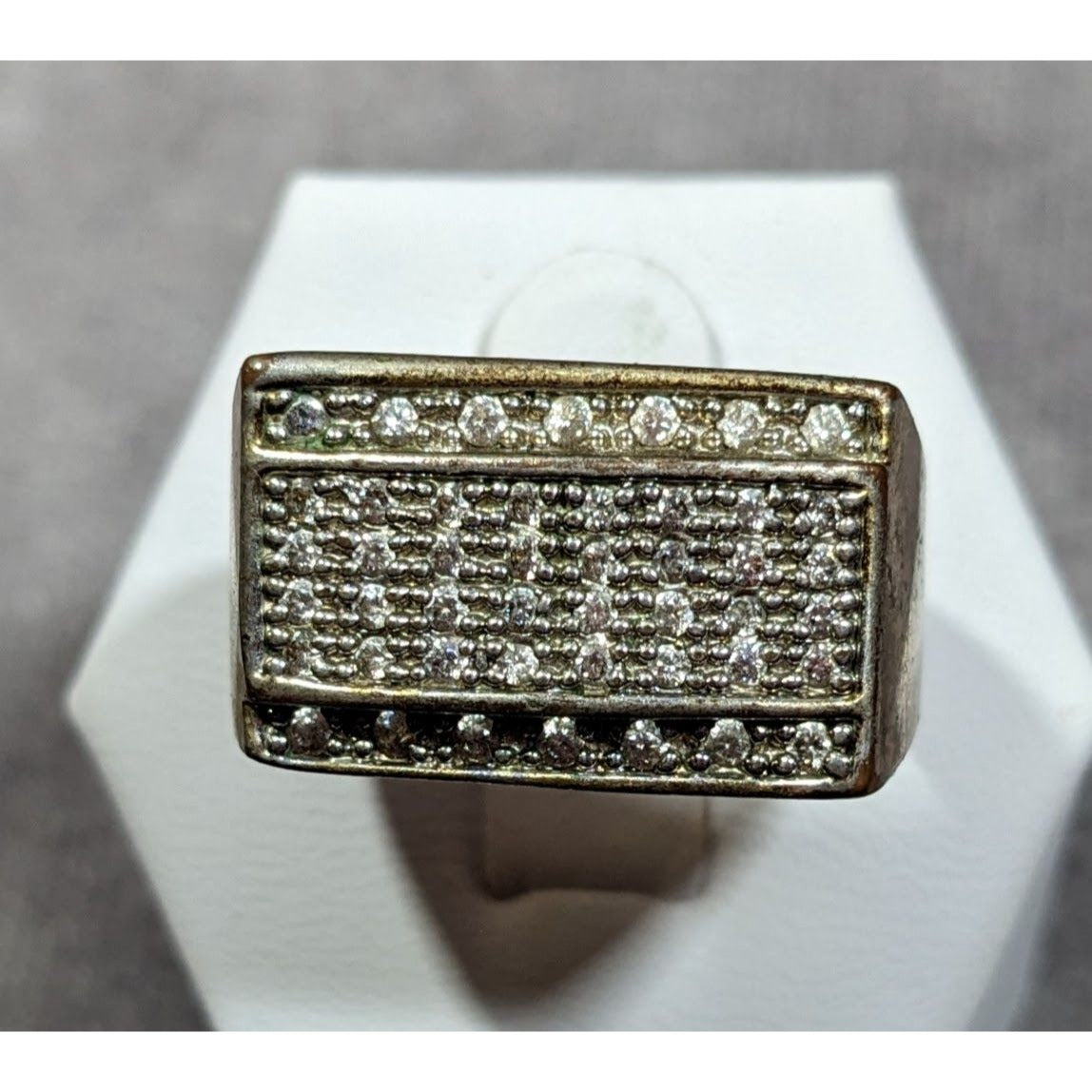 Men's Rectangular 14K Gold Plated Diamond Ring Size 11