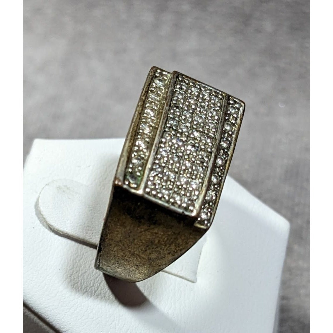 Men's Rectangular 14K Gold Plated Diamond Ring Size 11