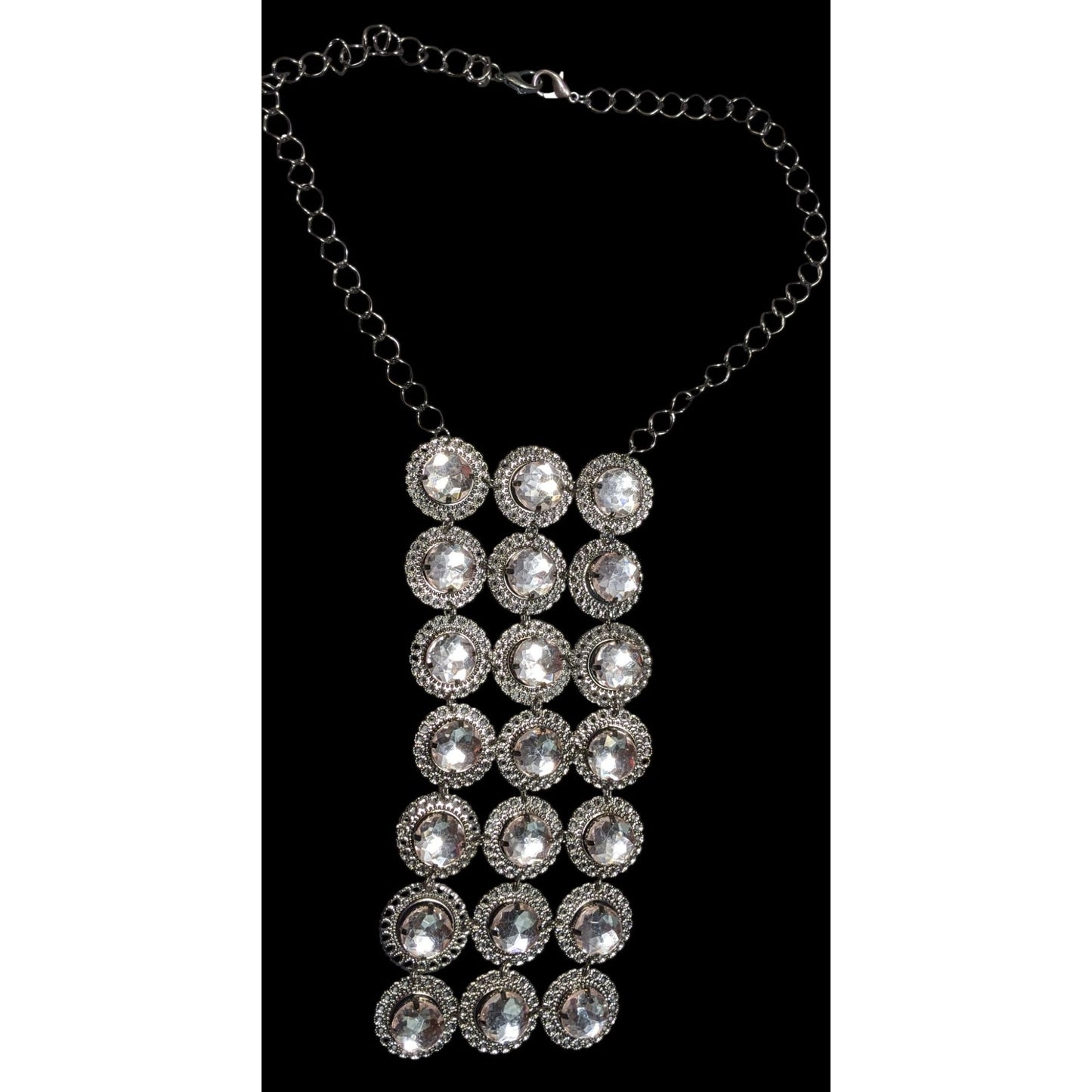 Elegant Glam Lightweight Gemmed Silver Tone Statement Necklace