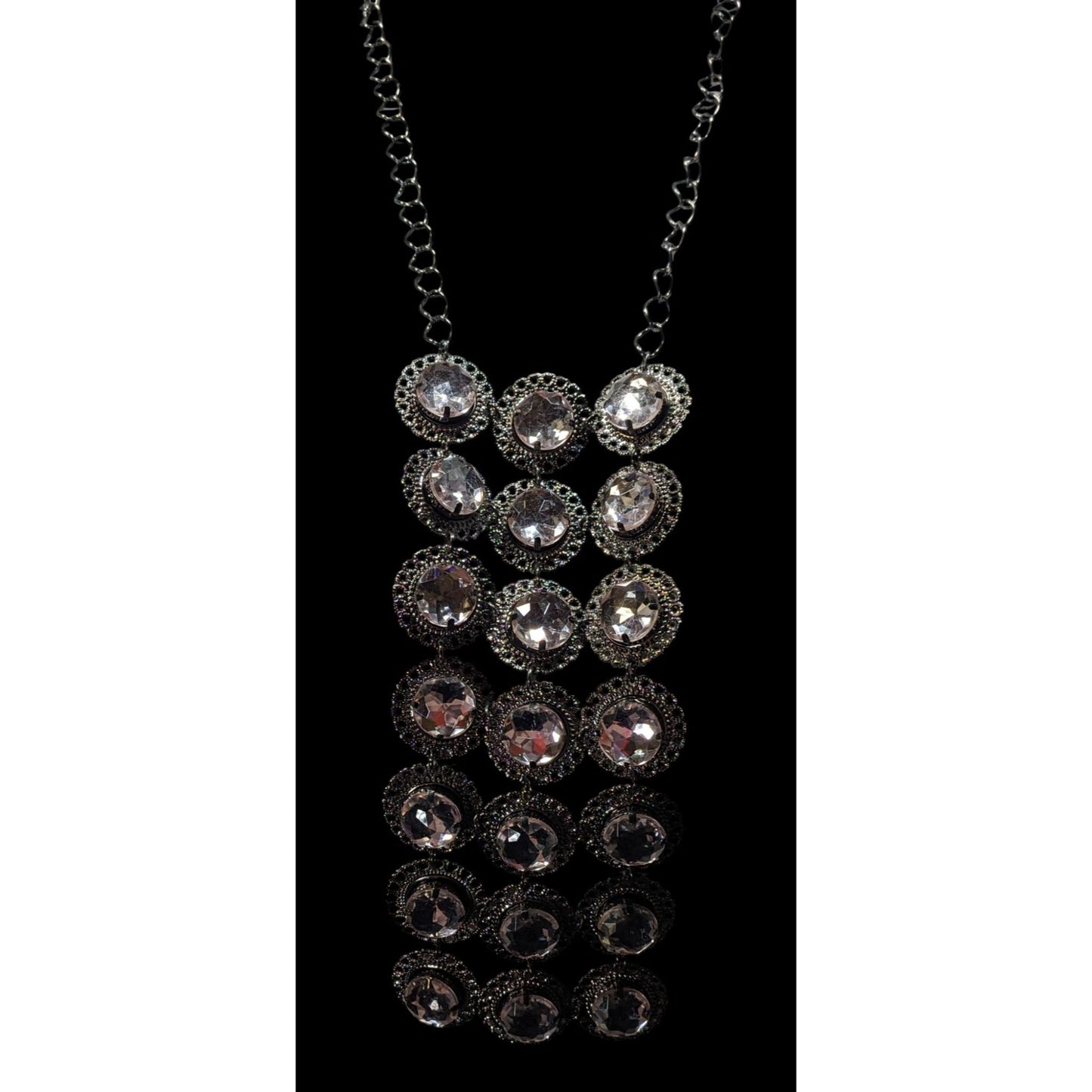 Elegant Glam Lightweight Gemmed Silver Tone Statement Necklace