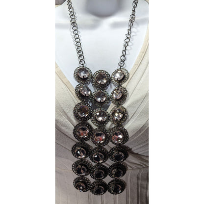 Elegant Glam Lightweight Gemmed Silver Tone Statement Necklace