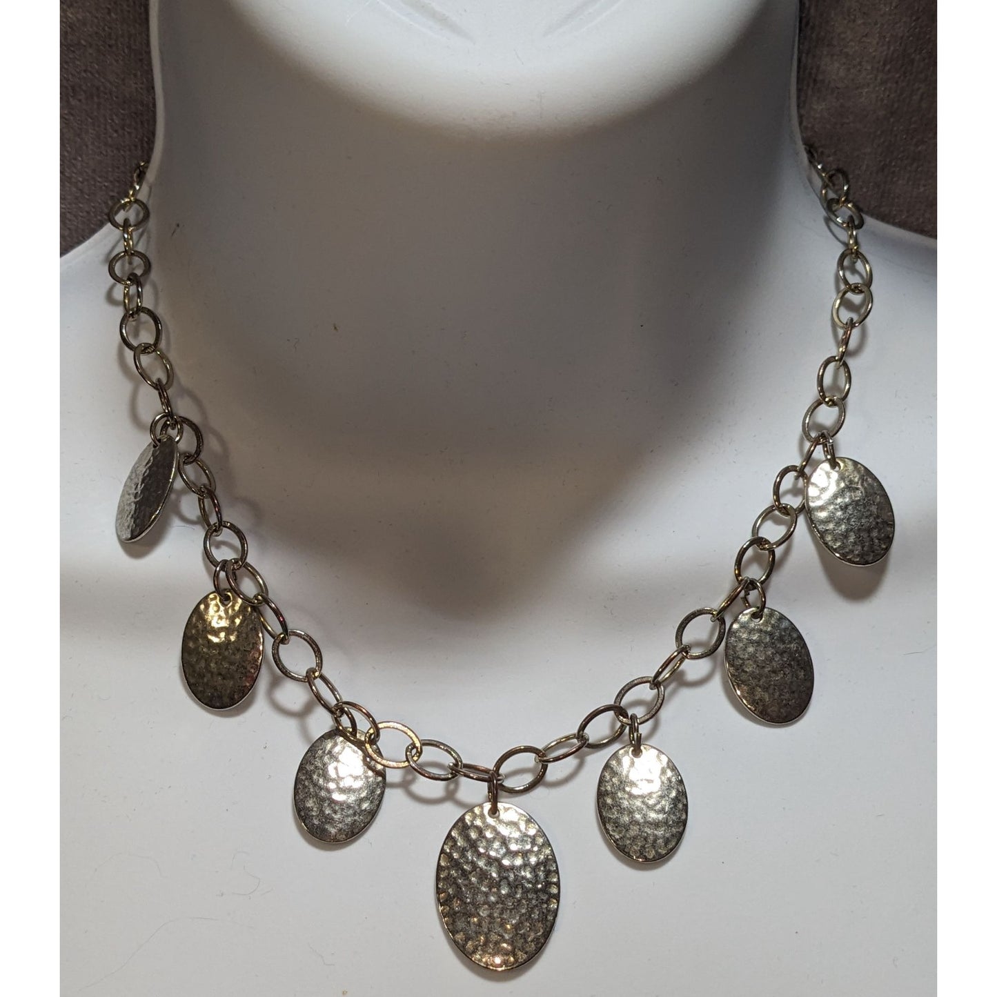 Hammered Metal Oval Charm Necklace