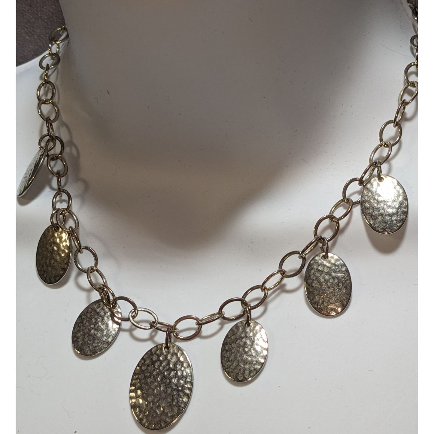 Hammered Metal Oval Charm Necklace