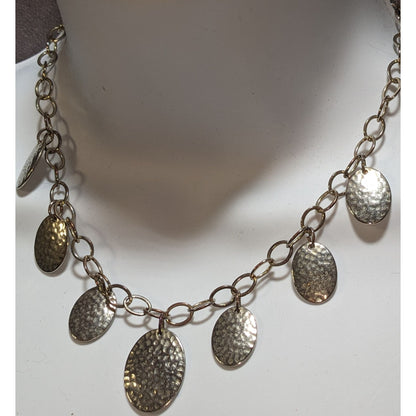 Hammered Metal Oval Charm Necklace