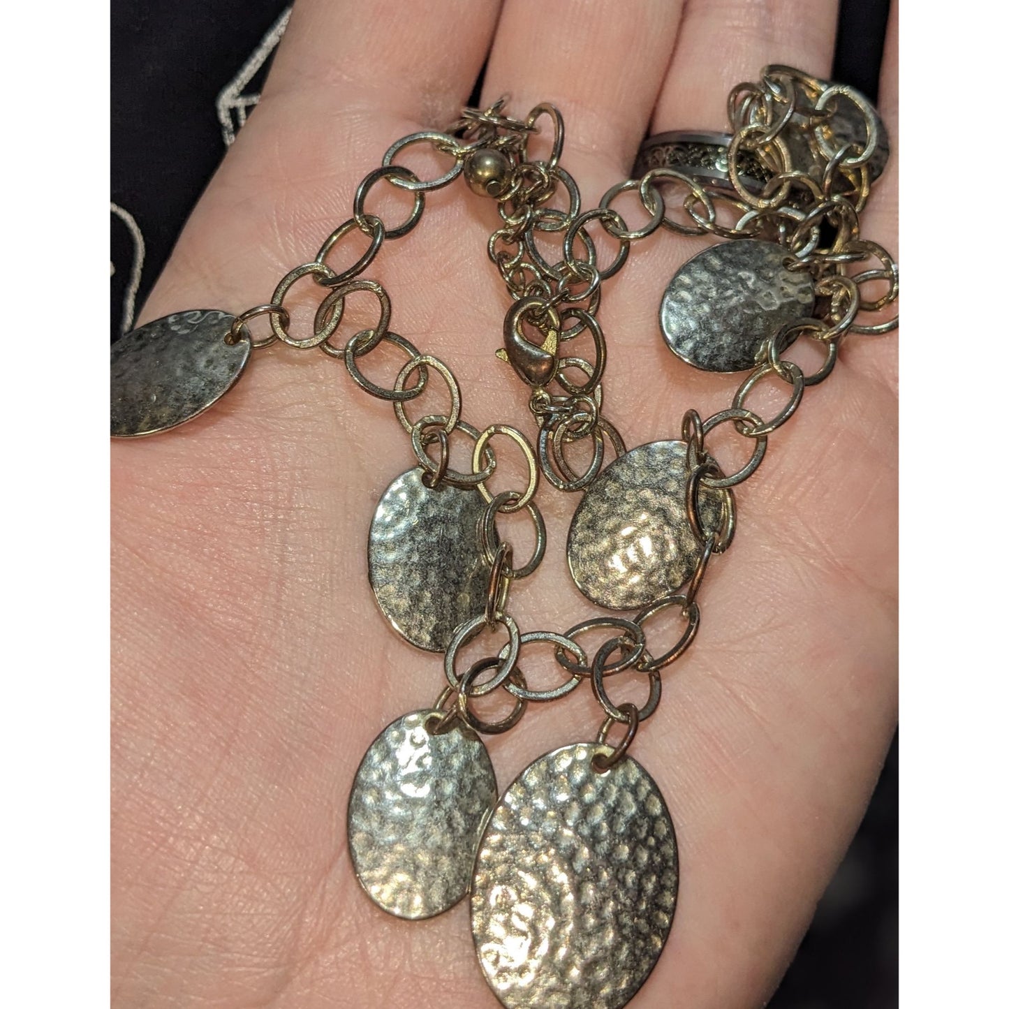Hammered Metal Oval Charm Necklace