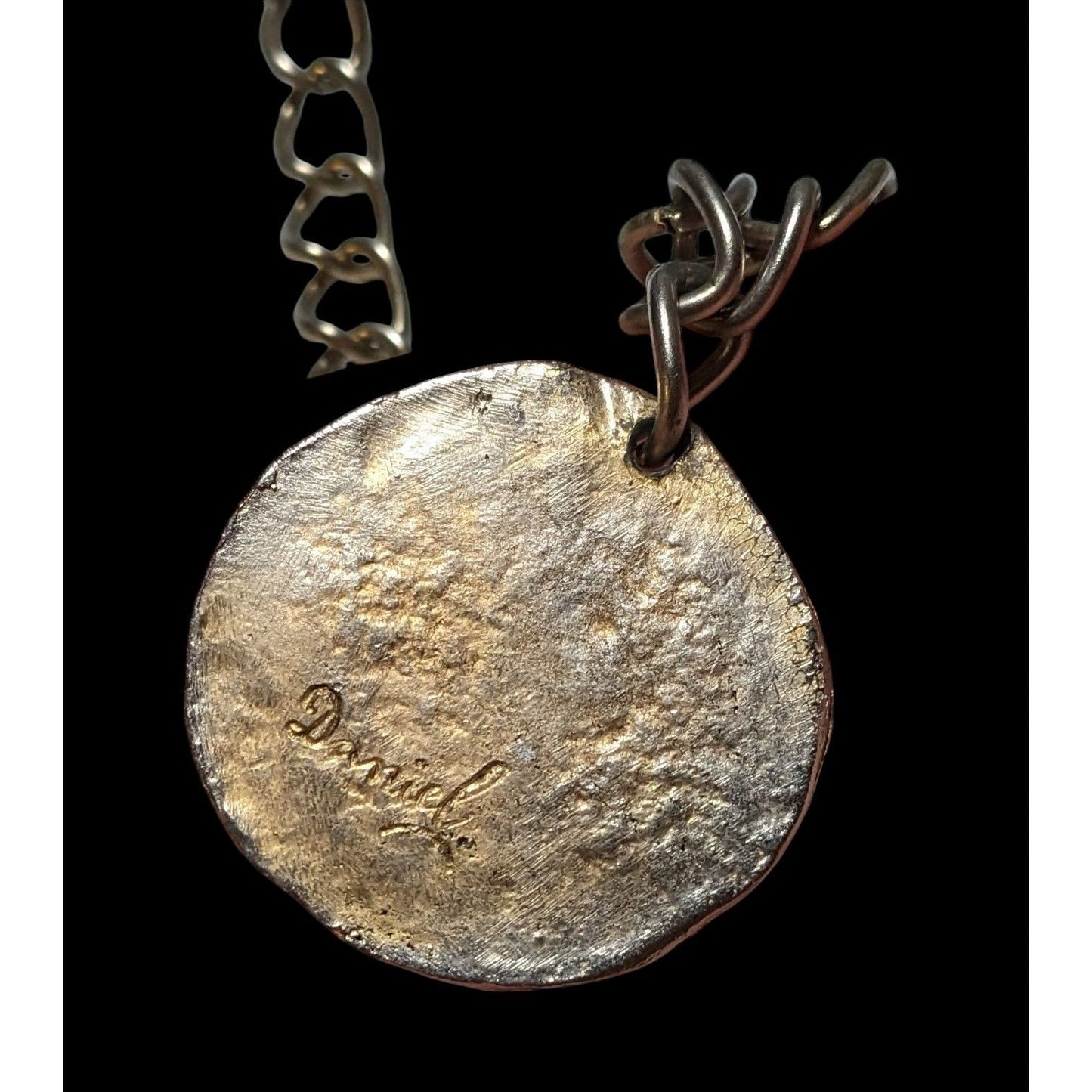 Artisan Engraved Brutalist Gold Medallion Necklace