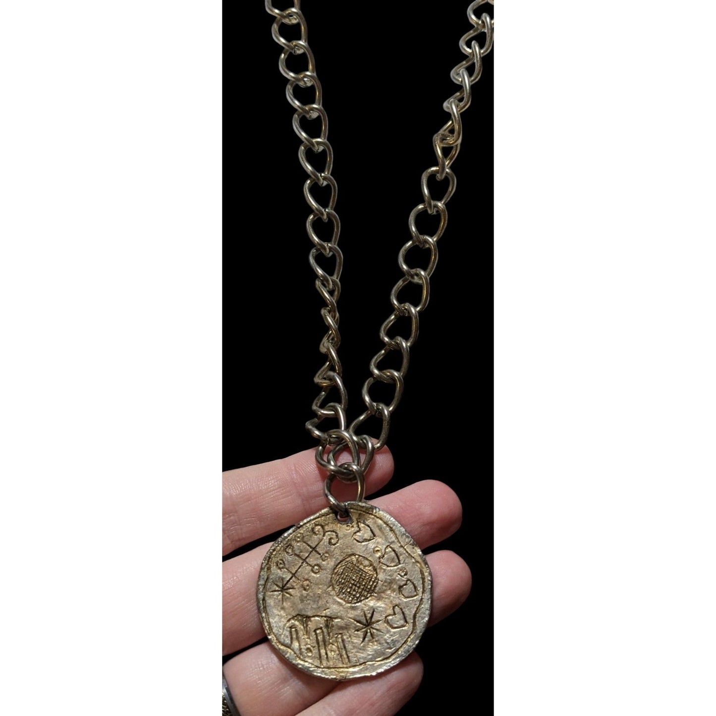 Artisan Engraved Brutalist Gold Medallion Necklace