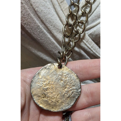 Artisan Engraved Brutalist Gold Medallion Necklace