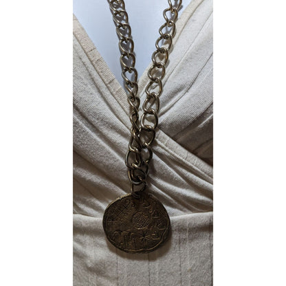 Artisan Engraved Brutalist Gold Medallion Necklace