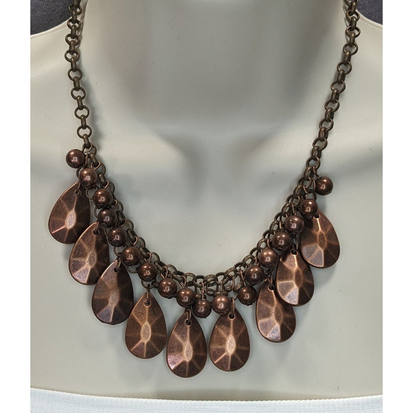Paparazzi "La Diva Loca" Copper Tone Necklace With Teardrop Pendants & Beaded Accents\