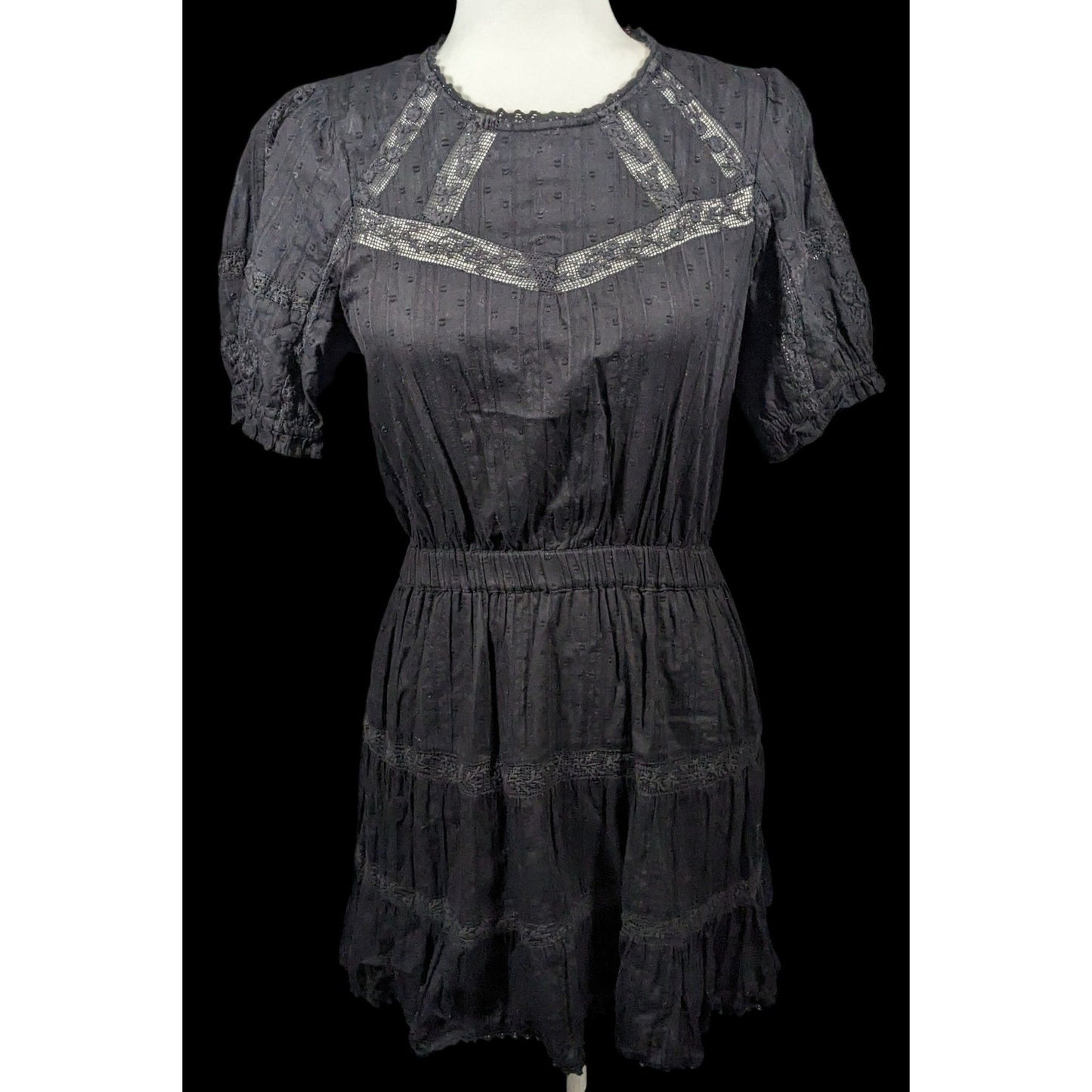 Zara Gothic Swiss Dot Dress With Floral Embroidery Size Small