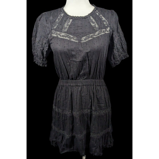 Zara Gothic Swiss Dot Dress With Floral Embroidery Size Small