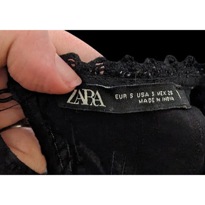 Zara Gothic Swiss Dot Dress With Floral Embroidery Size Small