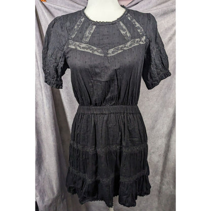 Zara Gothic Swiss Dot Dress With Floral Embroidery Size Small