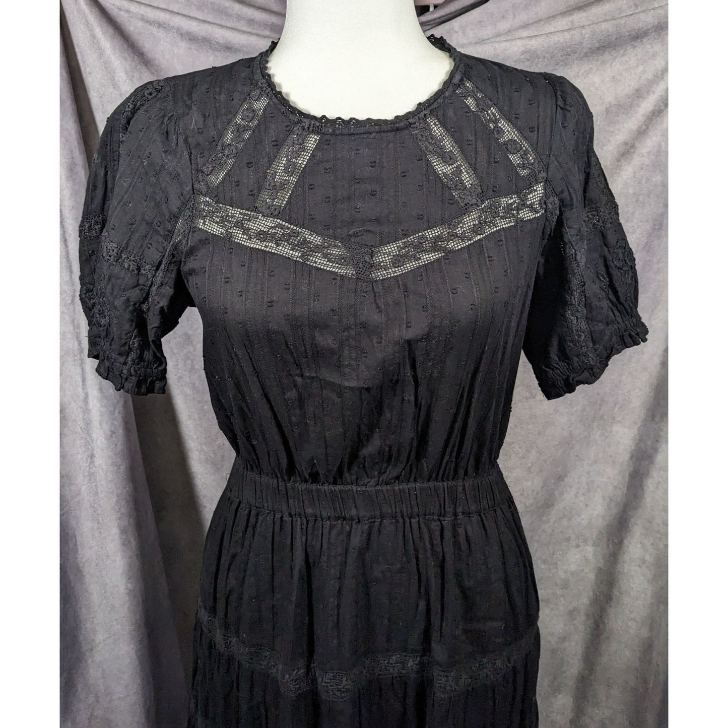 Zara Gothic Swiss Dot Dress With Floral Embroidery Size Small