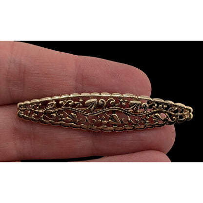 Boho Vintage Floral Filigree Bar Brooch Gold Tone Openwork Vine Pin