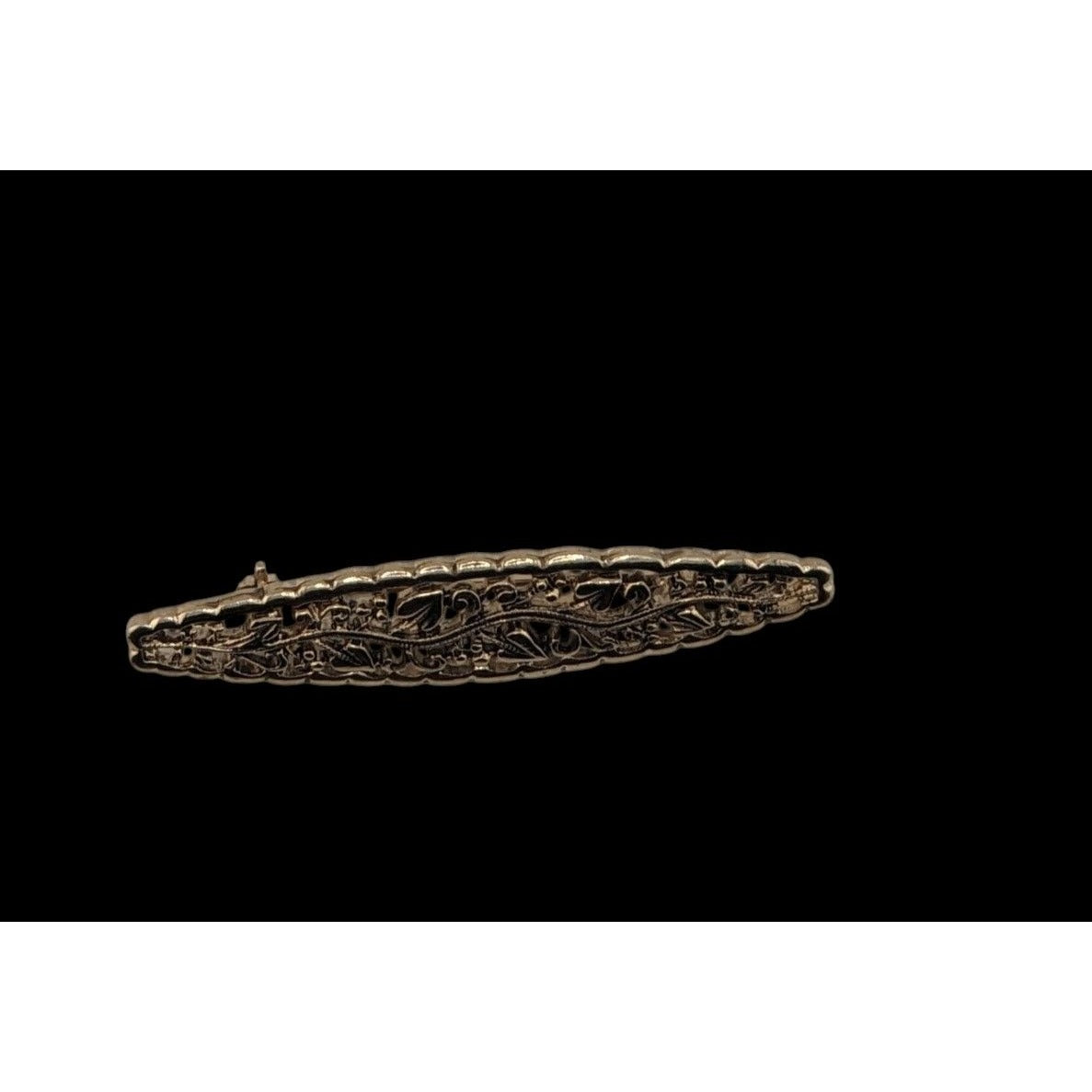 Boho Vintage Floral Filigree Bar Brooch Gold Tone Openwork Vine Pin
