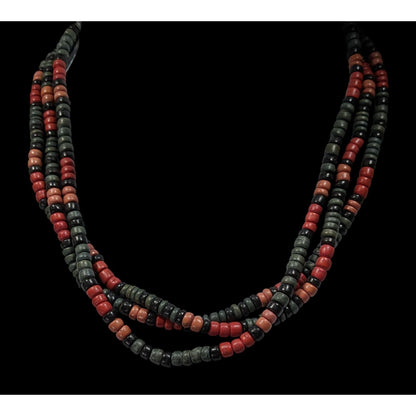 Vintage Bohemian Painted Wood Layered Beaded Necklace