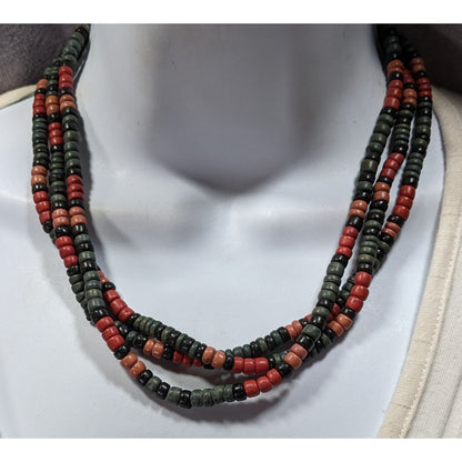 Vintage Bohemian Painted Wood Layered Beaded Necklace