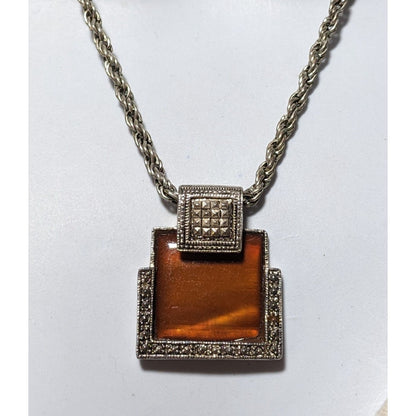 Vintage Honey Glass Geometric Pendant Necklace