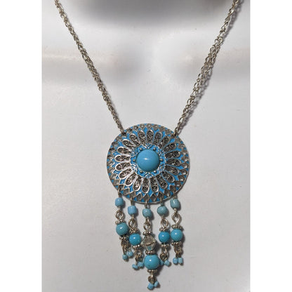 Vintage Avon Blue And Silver Bohemian Pendant Necklace