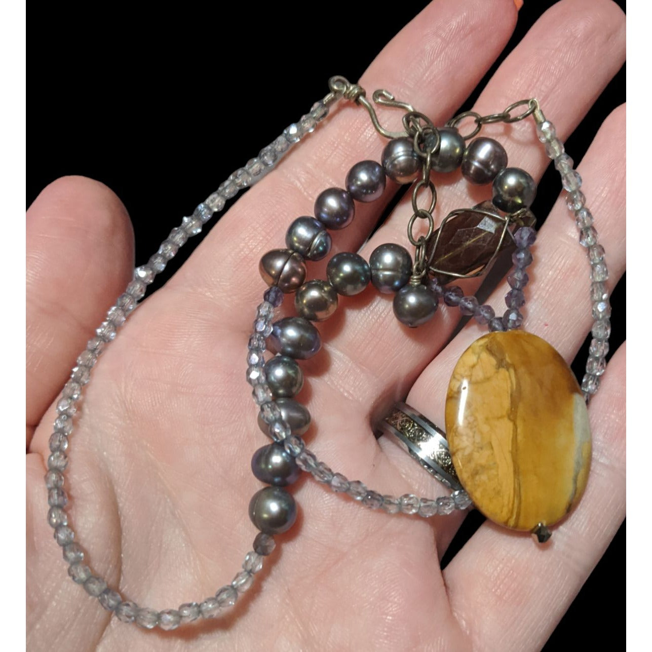 Yellow Jasper Pearl Beaded Necklace