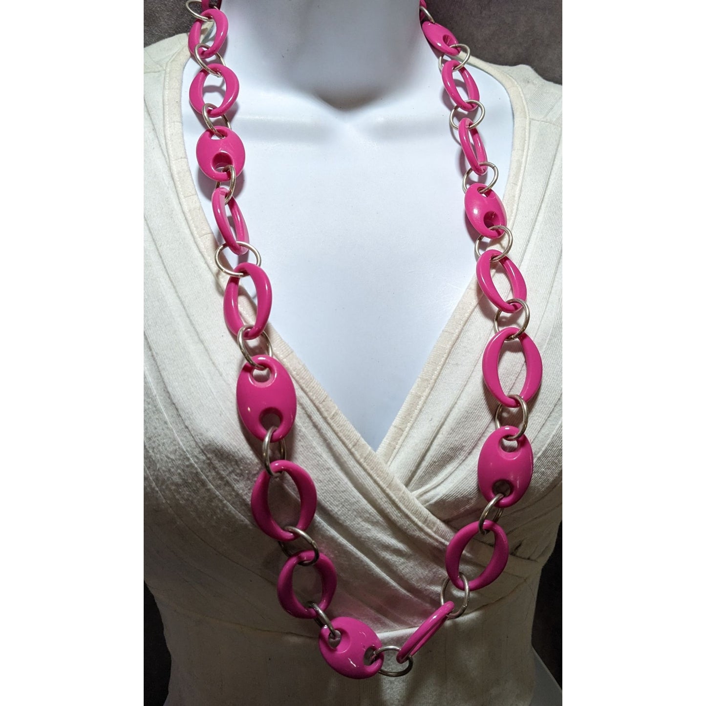80s Pink And Silver Large Link Necklace.