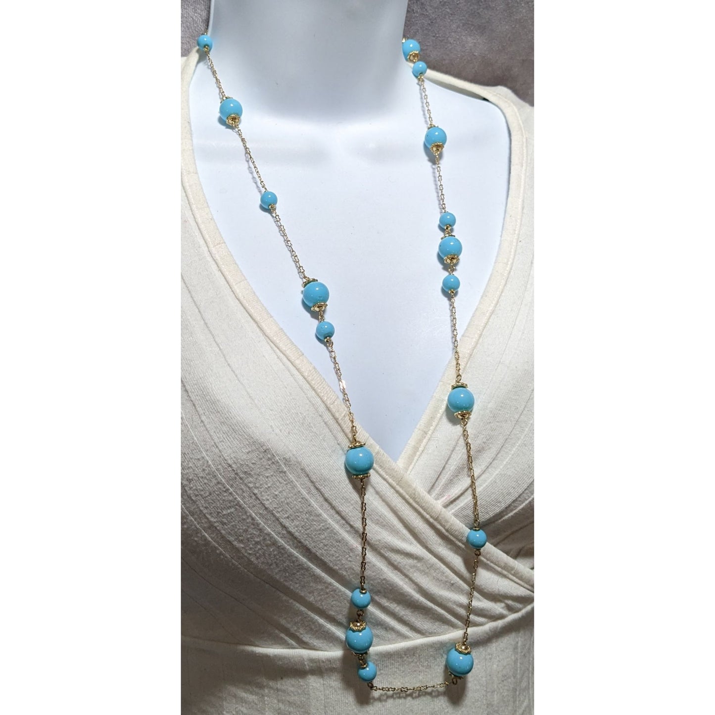 Blue And Gold Beaded Chain Necklace