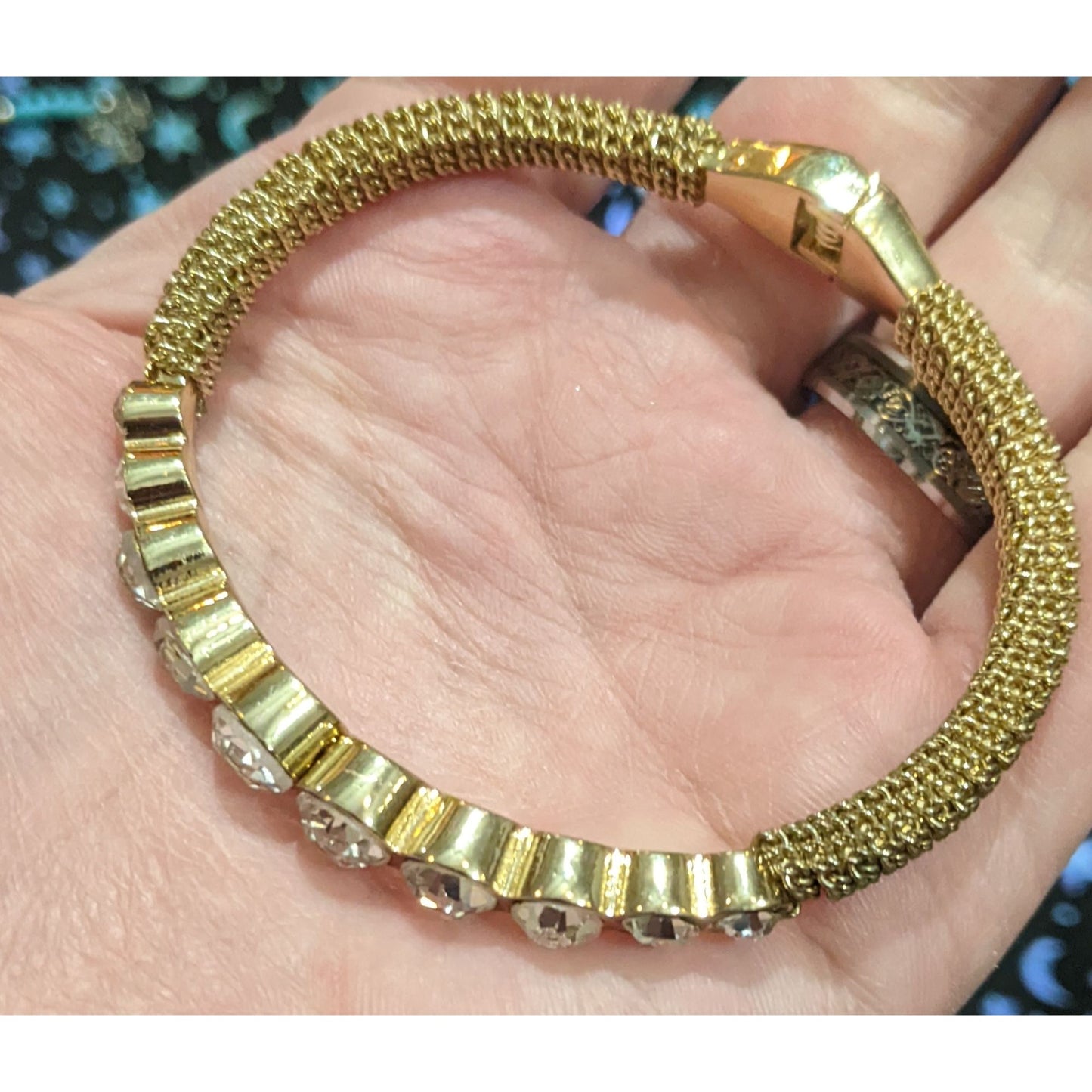 Gold Rhinestone Gemmed Statement Bracelet