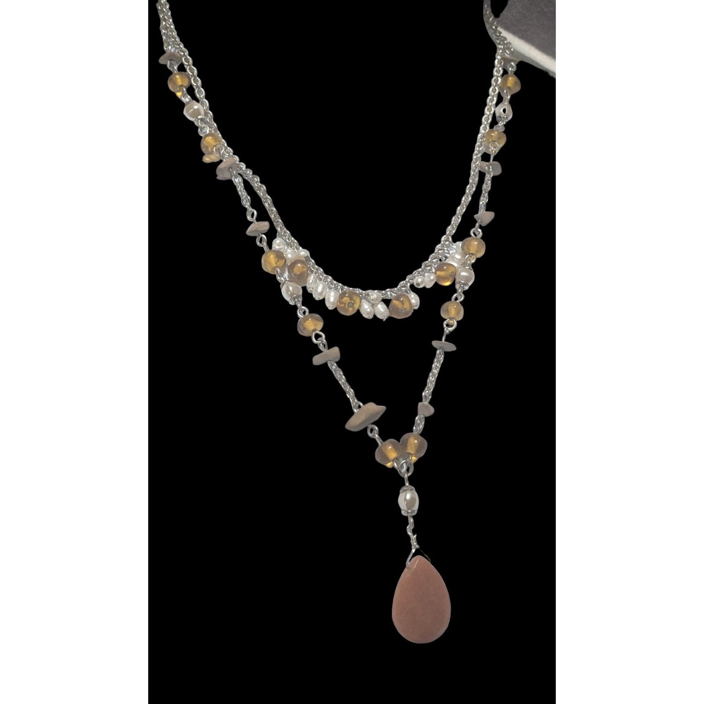 Avon Boho Layered Necklace With Gem And Pearl Beads