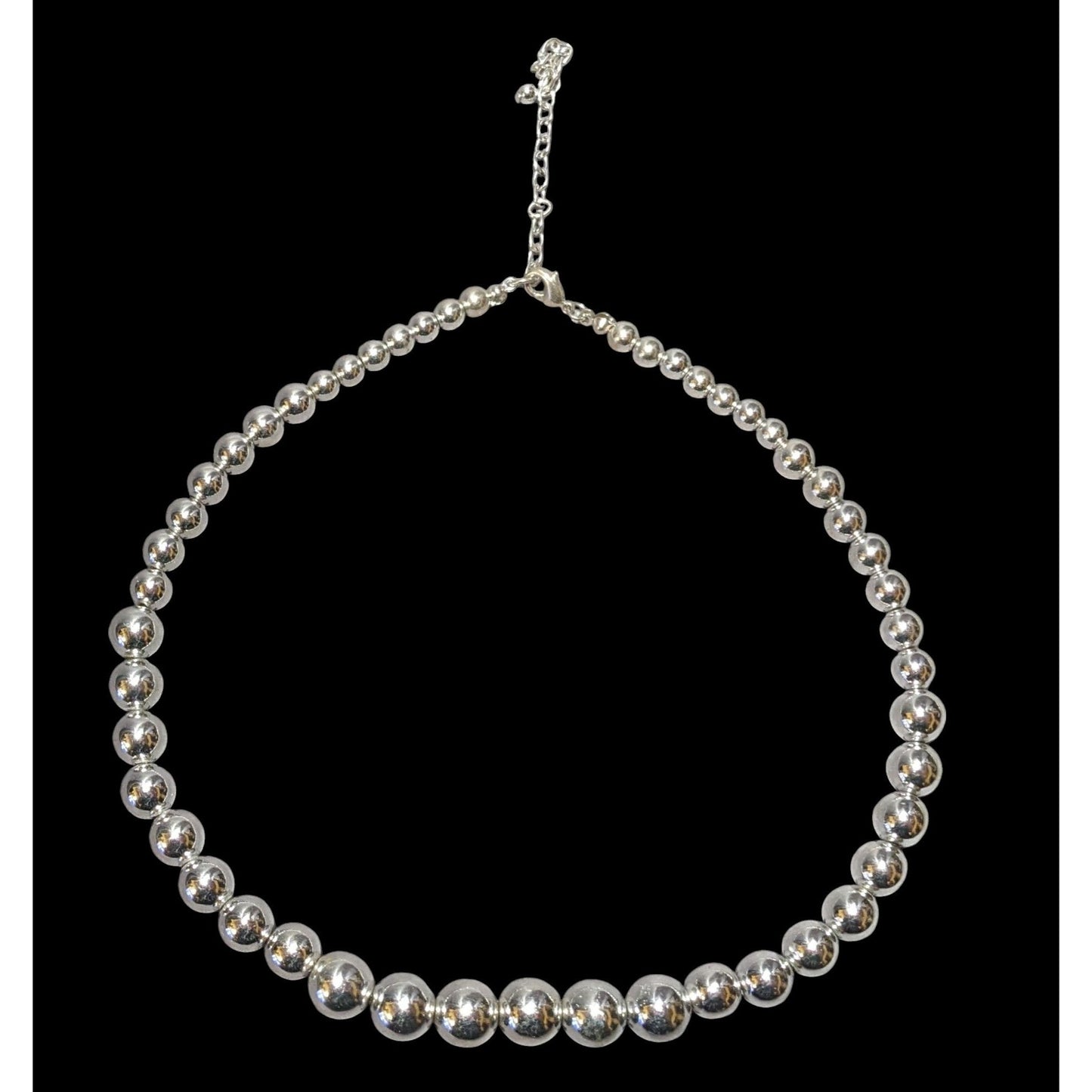 Metallic Silver Graduated Beaded Necklace