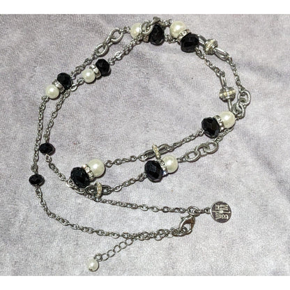 White House Black Market Pearl Black Glass Chain Necklace