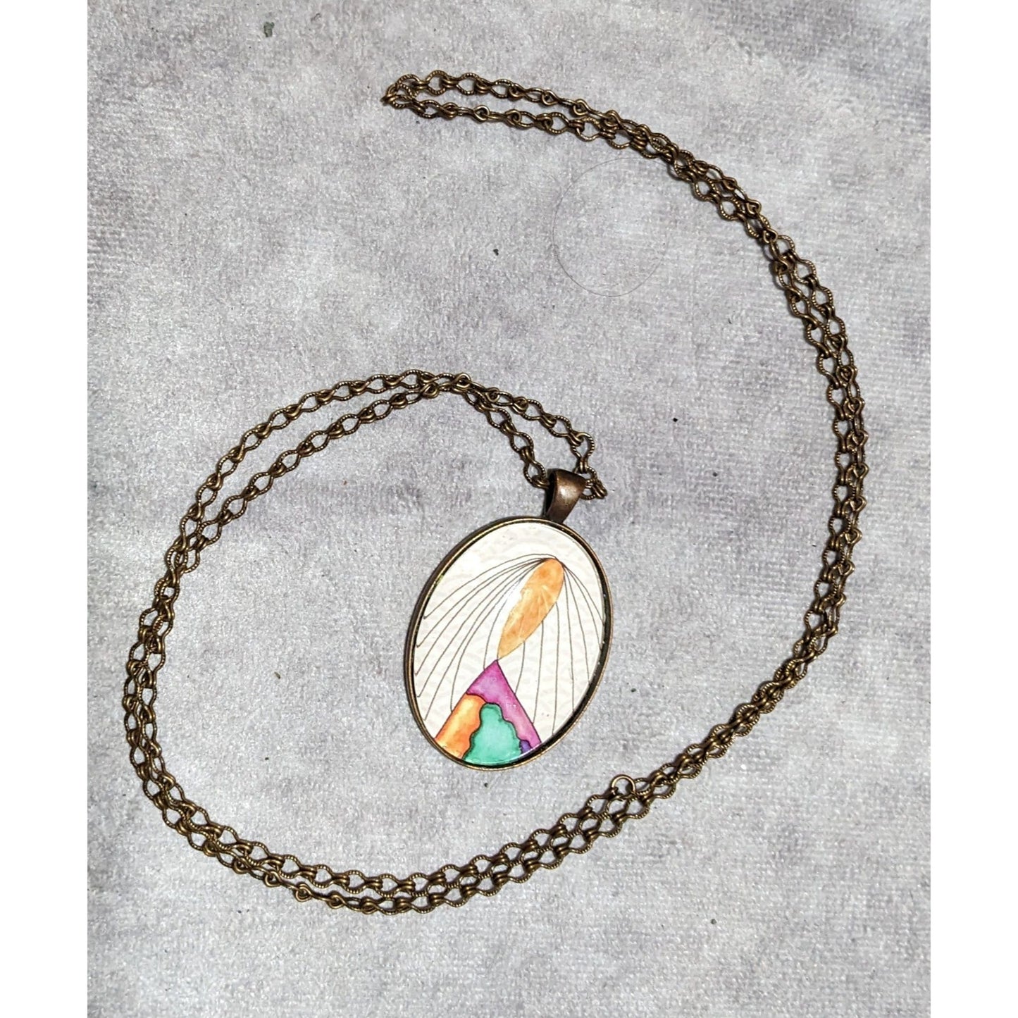 Abstract Art Print Oval Pendant Necklace