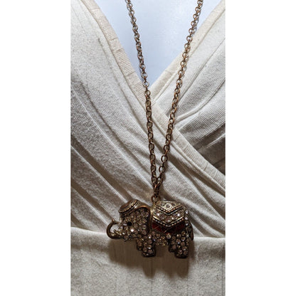 Vintage Bohemian Rhinestone Elephant Necklace