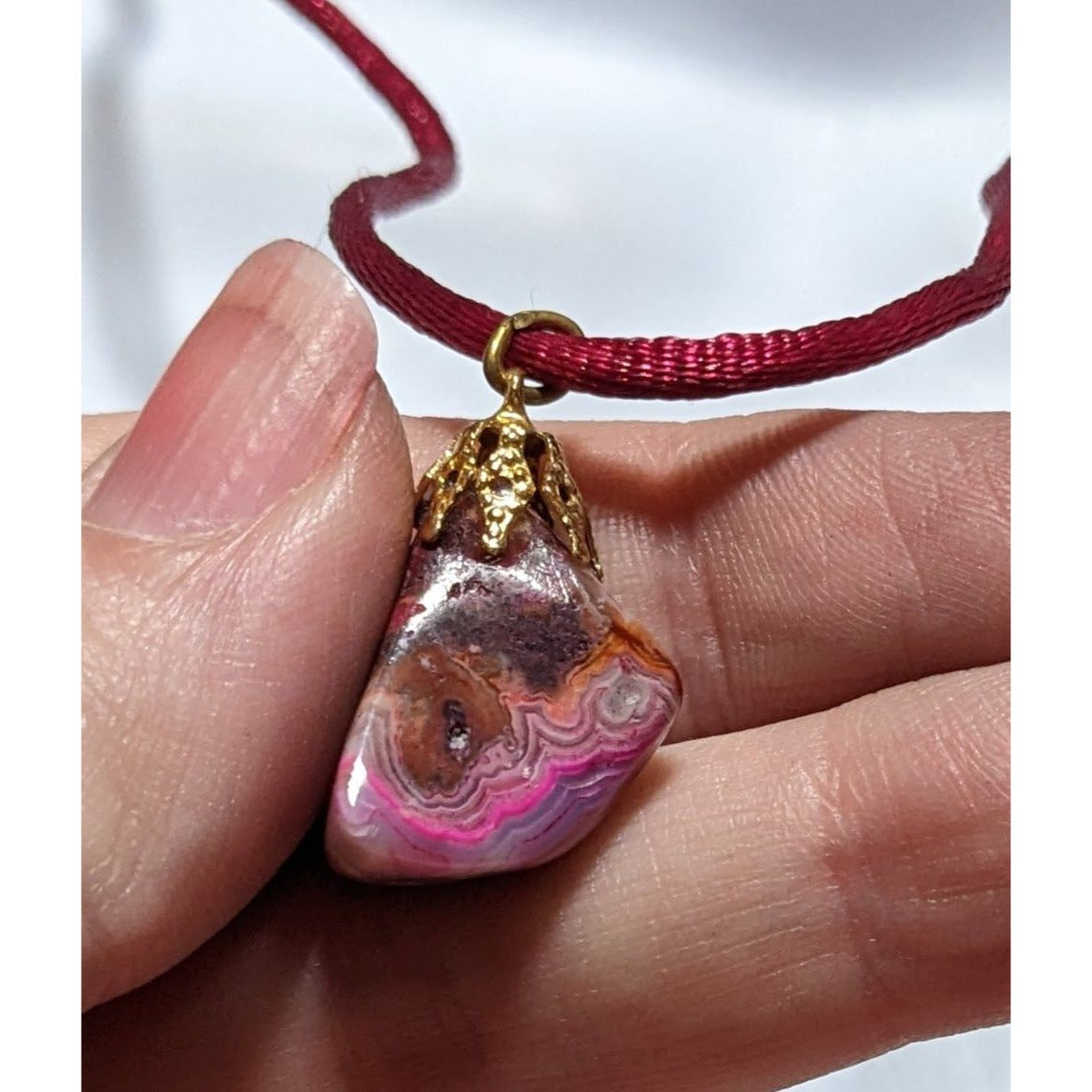 Dyed Pink Natural Agate Pendant Necklace