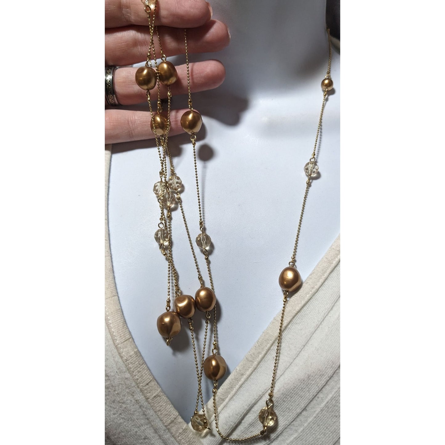 Gold Pearl And Gem Glam Opera Length Necklace