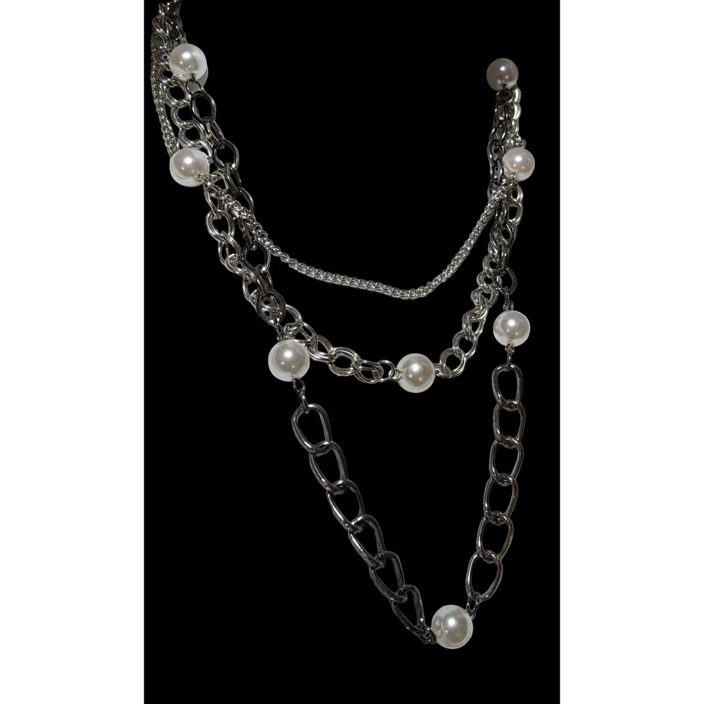 Glam Goth Multilayer Chain Pearl Necklace