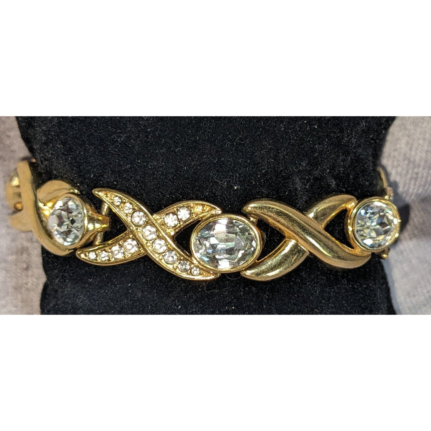 Monet Vintage Gold Tone Rhinestone Bracelet 6.5 Inch Snap Lock Closure