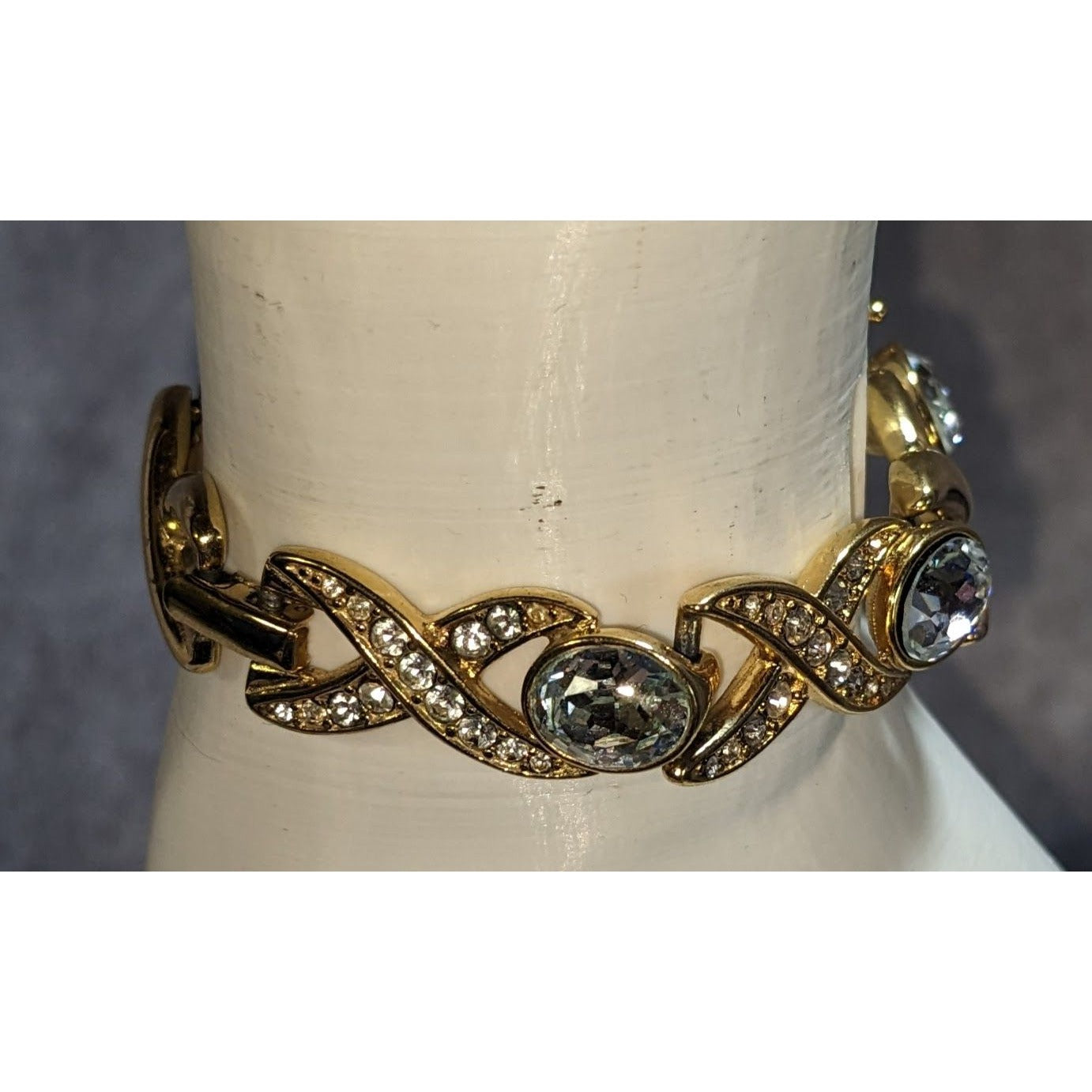 Monet Vintage Gold Tone Rhinestone Bracelet 6.5 Inch Snap Lock Closure
