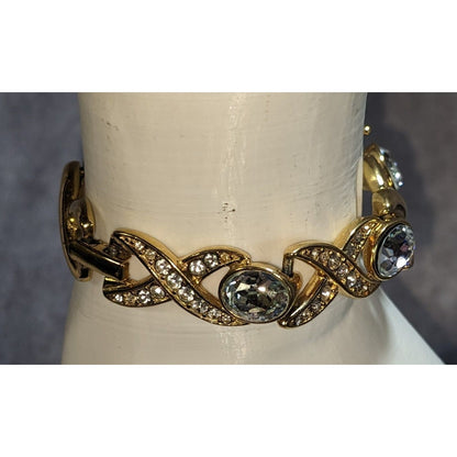 Monet Vintage Gold Tone Rhinestone Bracelet 6.5 Inch Snap Lock Closure