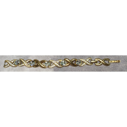 Monet Vintage Gold Tone Rhinestone Bracelet 6.5 Inch Snap Lock Closure