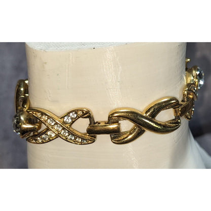 Monet Vintage Gold Tone Rhinestone Bracelet 6.5 Inch Snap Lock Closure