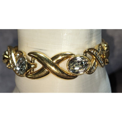 Monet Vintage Gold Tone Rhinestone Bracelet 6.5 Inch Snap Lock Closure