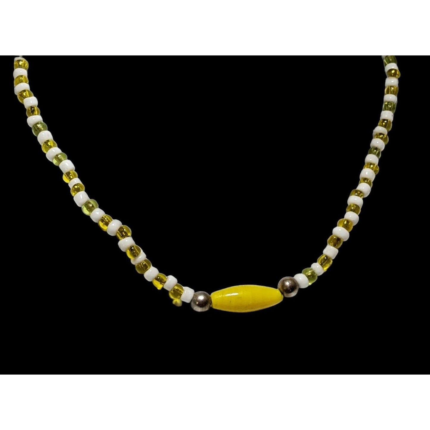 White And Yellow Handmade Glass Beaded Necklace