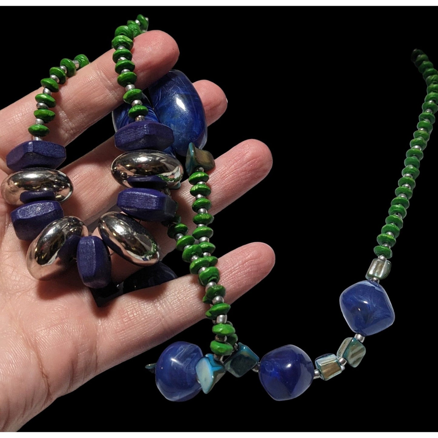 Chico's Long Blue And Green Beaded Necklace