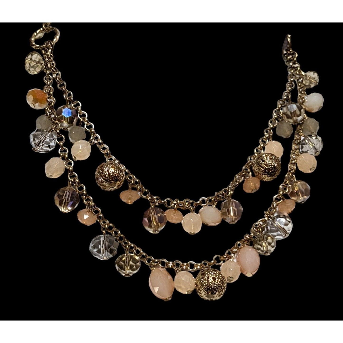 Peach And Gold Multilayer Beaded Necklace