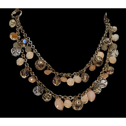 Peach And Gold Multilayer Beaded Necklace